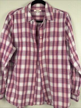 Madewell Plaid Button Down Ex-Boyfriend 100% Cotton Size Large EUC